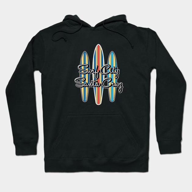 Surf City Santa Cruz California Logo Pack Sticker 3 Surfboards Dark Hoodie by PauHanaDesign